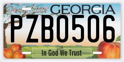 GA license plate PZB0506
