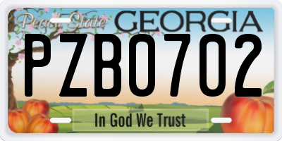 GA license plate PZB0702