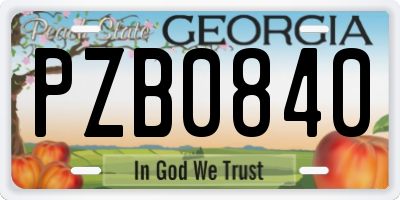 GA license plate PZB0840