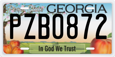 GA license plate PZB0872