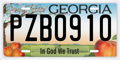 GA license plate PZB0910