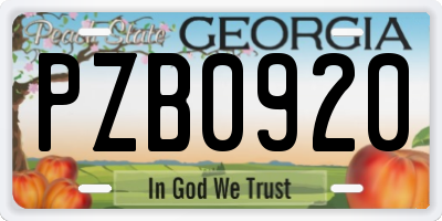 GA license plate PZB0920