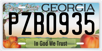 GA license plate PZB0935