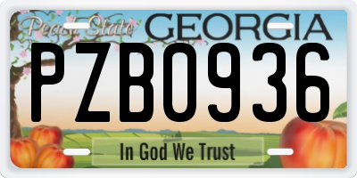 GA license plate PZB0936