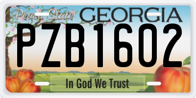 GA license plate PZB1602