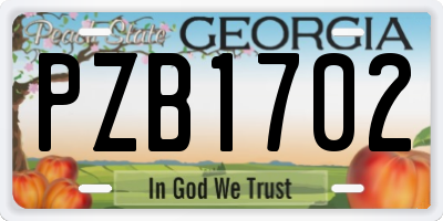 GA license plate PZB1702