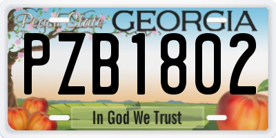 GA license plate PZB1802