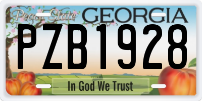 GA license plate PZB1928