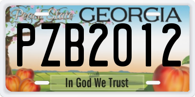 GA license plate PZB2012
