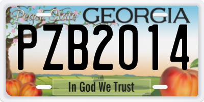 GA license plate PZB2014