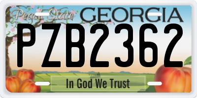 GA license plate PZB2362