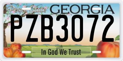 GA license plate PZB3072