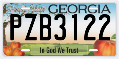 GA license plate PZB3122