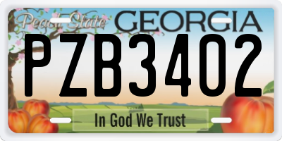 GA license plate PZB3402