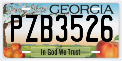 GA license plate PZB3526
