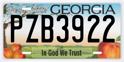 GA license plate PZB3922