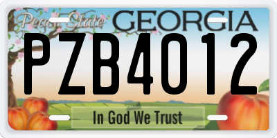 GA license plate PZB4012