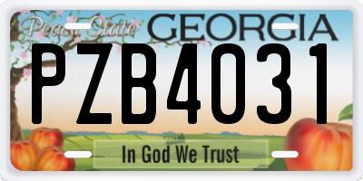 GA license plate PZB4031