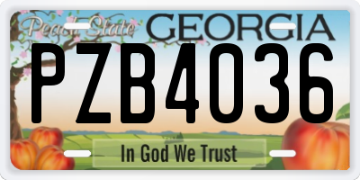 GA license plate PZB4036