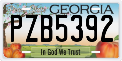 GA license plate PZB5392