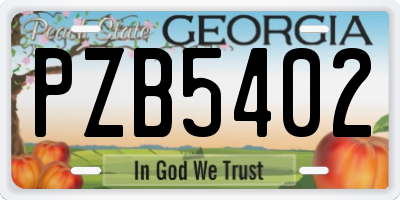 GA license plate PZB5402