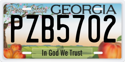 GA license plate PZB5702