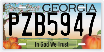 GA license plate PZB5947