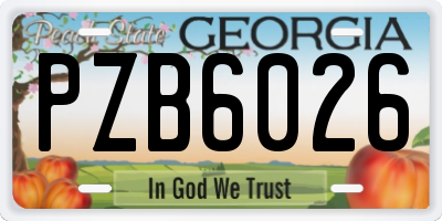 GA license plate PZB6026