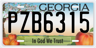 GA license plate PZB6315