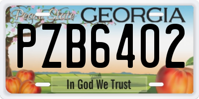 GA license plate PZB6402
