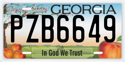 GA license plate PZB6649