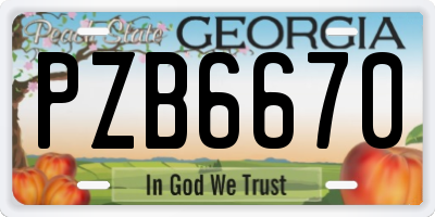 GA license plate PZB6670