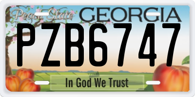 GA license plate PZB6747