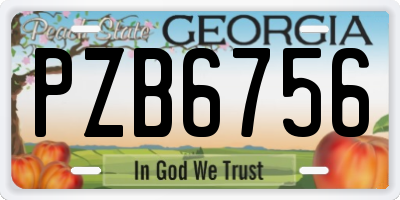GA license plate PZB6756
