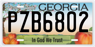 GA license plate PZB6802