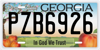 GA license plate PZB6926