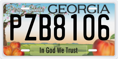 GA license plate PZB8106