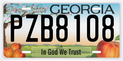 GA license plate PZB8108