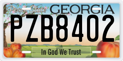 GA license plate PZB8402