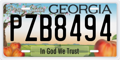 GA license plate PZB8494
