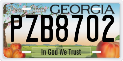 GA license plate PZB8702