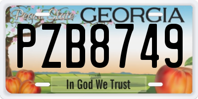 GA license plate PZB8749