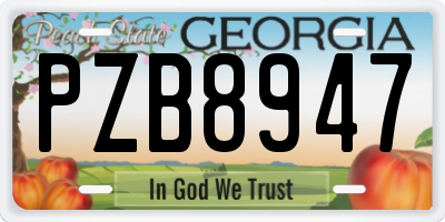 GA license plate PZB8947