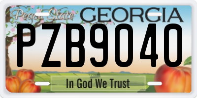 GA license plate PZB9040
