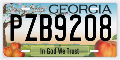 GA license plate PZB9208