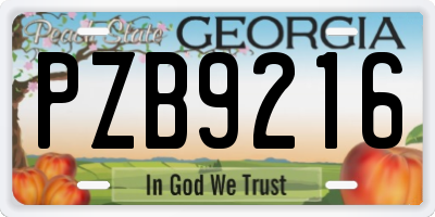 GA license plate PZB9216