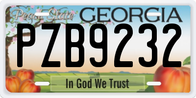 GA license plate PZB9232