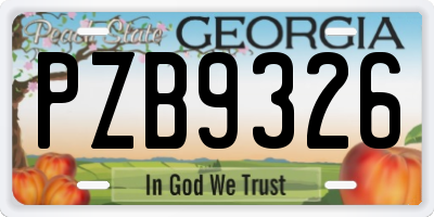 GA license plate PZB9326