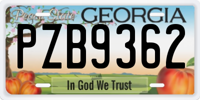 GA license plate PZB9362