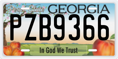 GA license plate PZB9366